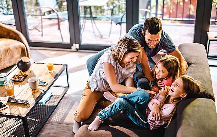 Family having a good time at home