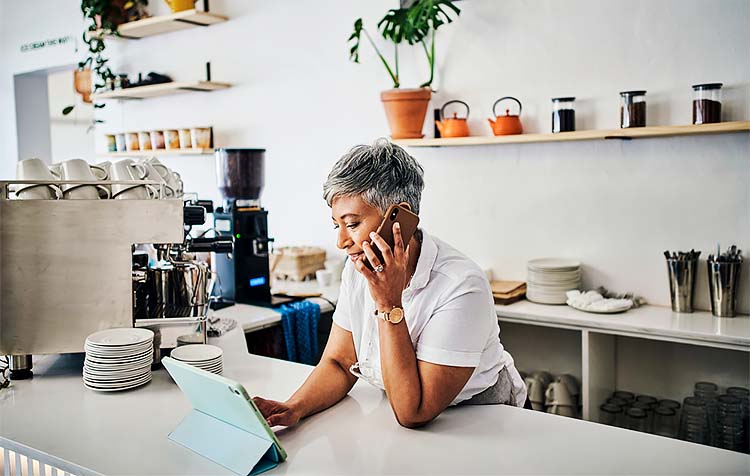 Old woman in coffee shop