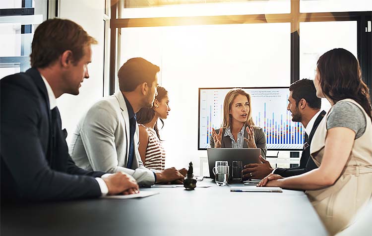 A business meeting between colleagues