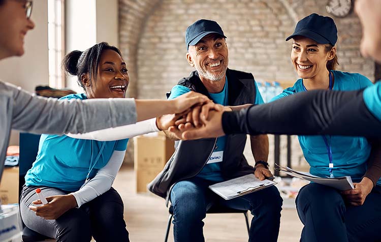 A non profit organization huddling together 